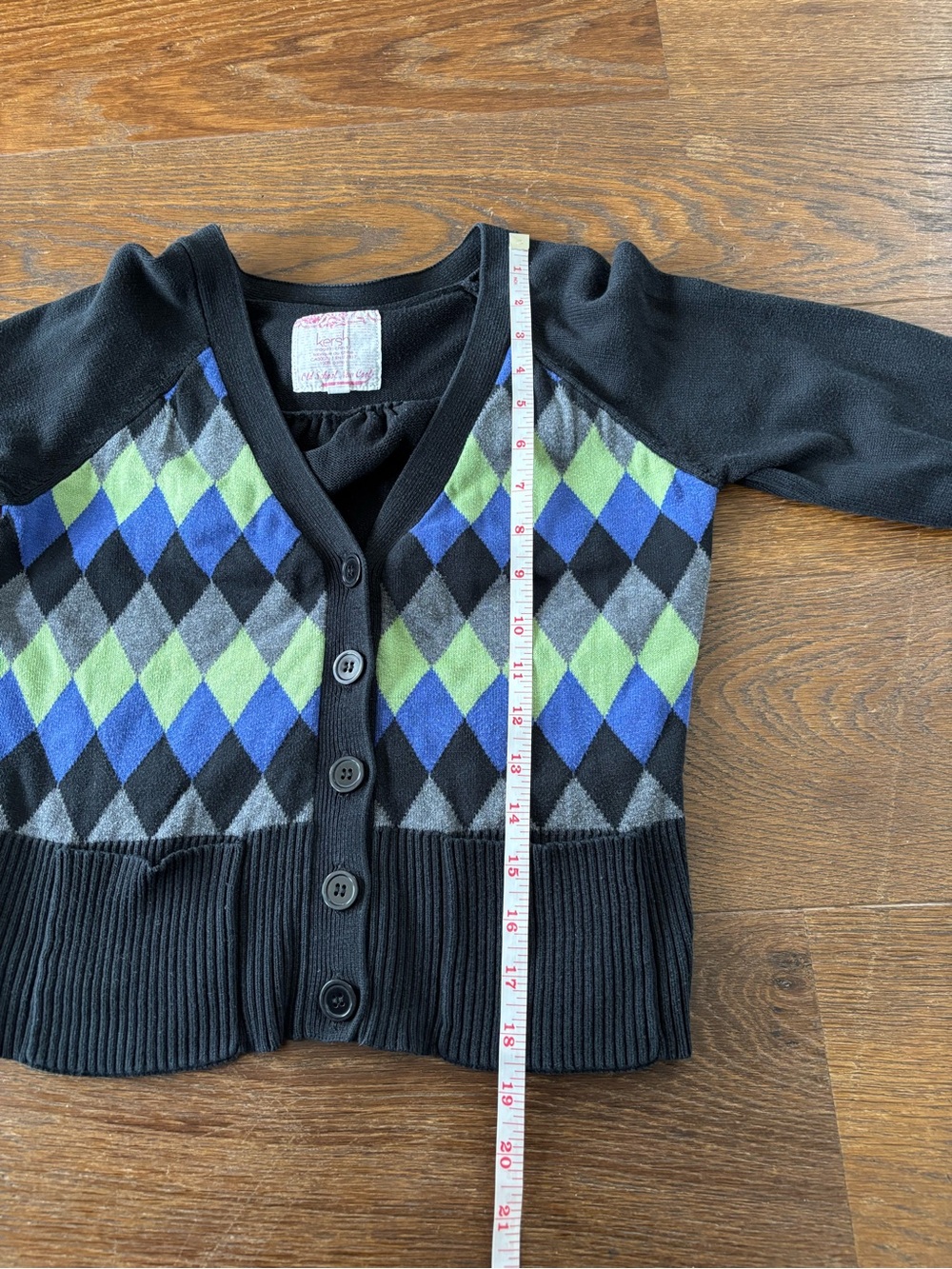 Y2K Argyle V-Neck Cardigan Sweater with Blue & Green Diamonds - Picture 11 of 12